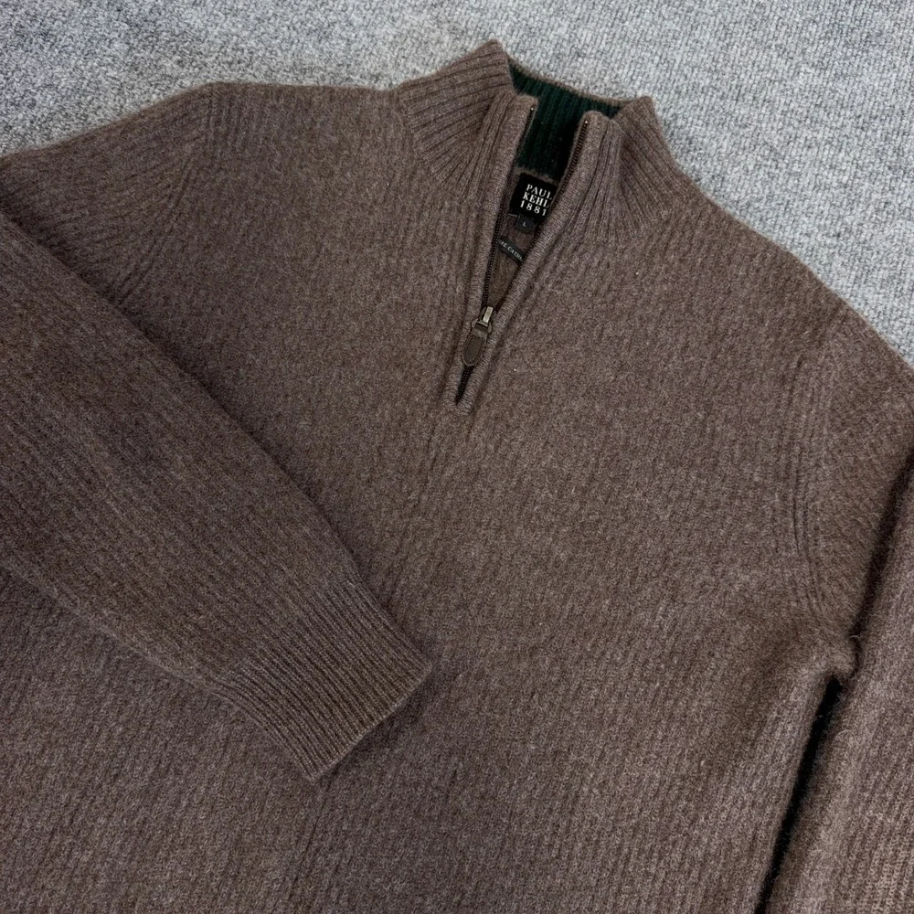 Paul Kehl Sweater Men Large Brown 100% Pure Cashmere Super Soft 1/4 Zip Slim Fit